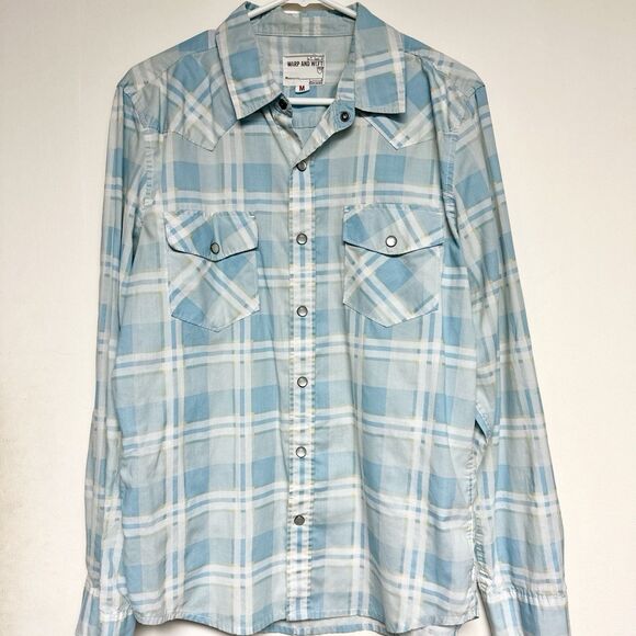 Warp And Weft Long Sleeve Pearl Snap Button Down‎ Blue Plaid Men’s Medium - Picture 1 of 11